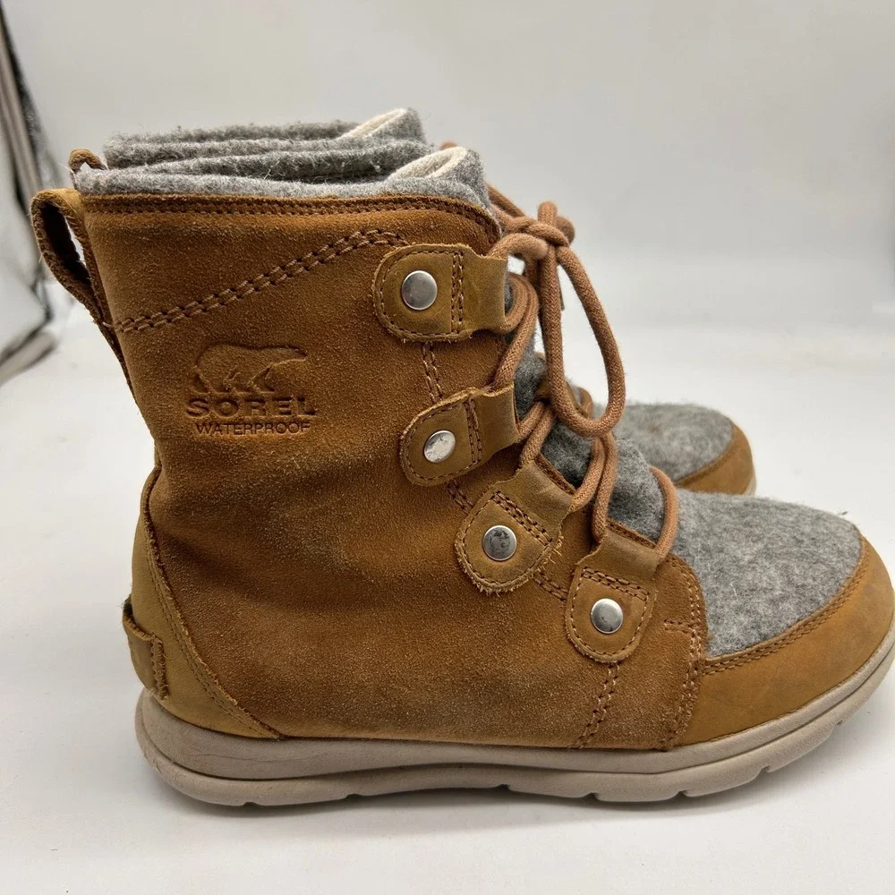 Sorel Explorer Joan Womens 6.5 Waterproof Suede Felt Ankle Boots Brown